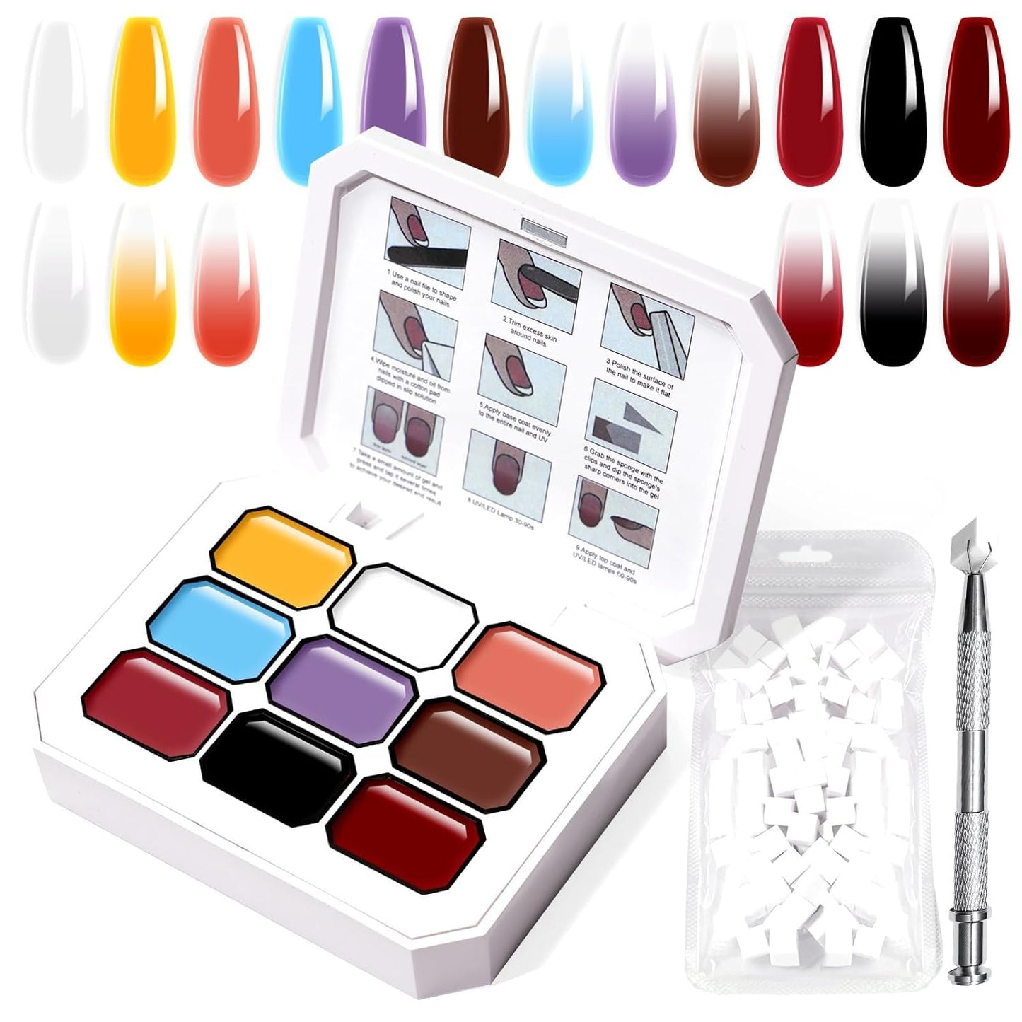 Gradient Painting Gel, 9 Colors Ombre Gel Nail Polish with Dark Red Light Blue Black&White Sponging for Pigment Pat Aura Nails French Manicure Soak Off UV Victorian Oddity-Velvo Beauty