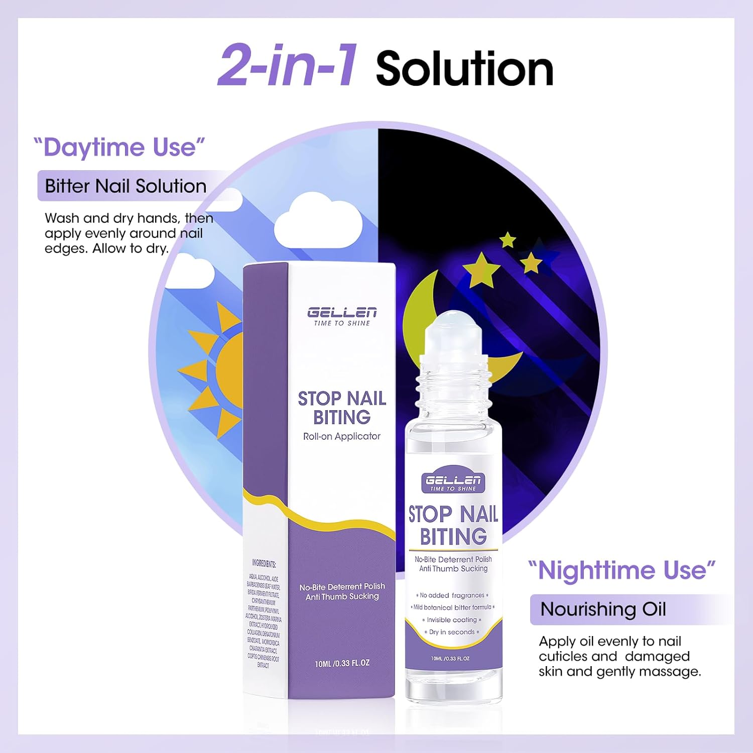 Gellen Nail Biting Treatment for Kids & Adults, Roll-On Stop Thumb Sucking Deterrent, 10ml Nail Biting Prevention, Quick Dry & Water-Resistant No Bite Nail Polish, Nail Care Solution-Velvo Beauty