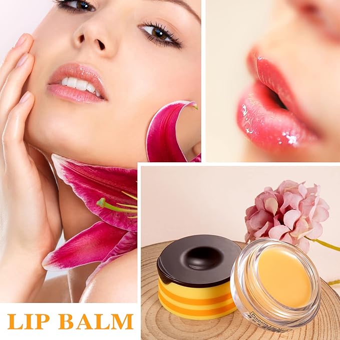 1PCS Bee Lip Balm Honey Pot,Honey Sleeping Lip Mask Bee Lip Balm with Applicator,Natural Moisturizing & Prevention Dry and Cracked Lip Scrubs Exfoliator-Velvo Beauty