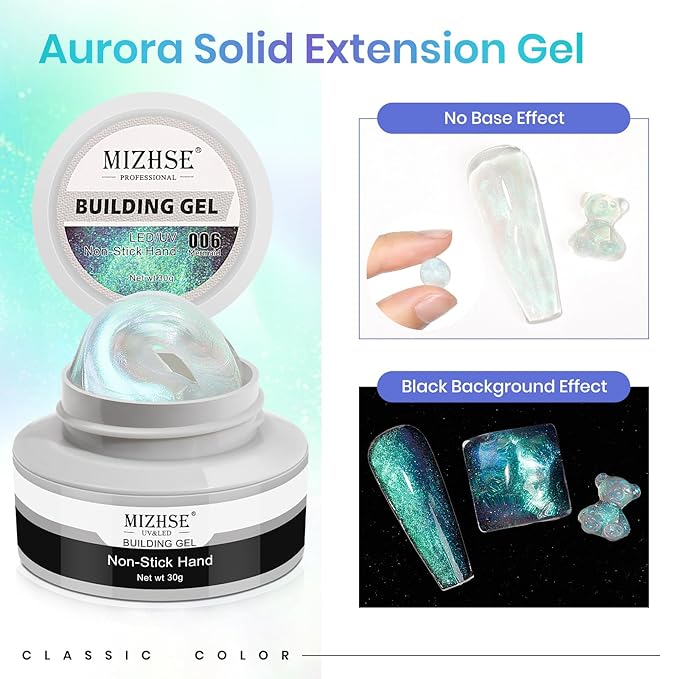 MIZHSE Mermaid Aurora Solid Builder Gel, 1oz Hard Gel for Nails 3D Non-sticky Builder Gels Polish Soak Off for Nails Salon Home DIY Manicure-Velvo Beauty