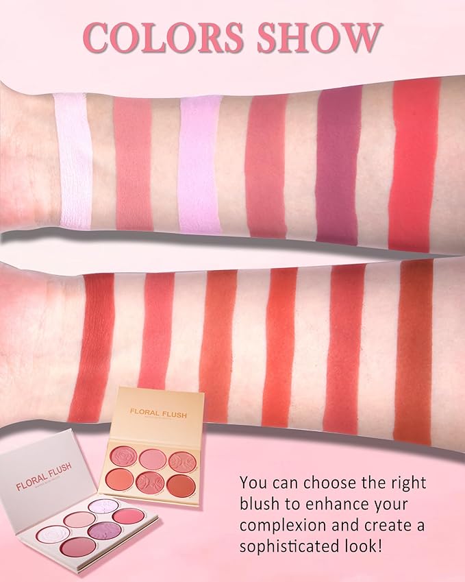 Matte Rose Face Blush Palette Kit with Brush-6 Colors Pink Purple Silky Mineral Blendable Blusher Contour Powder for Cheeks,Longlasting Facial Eyeshadow Beauty Cosmetic Makeup Gift for Women-Set 01-Velvo Beauty