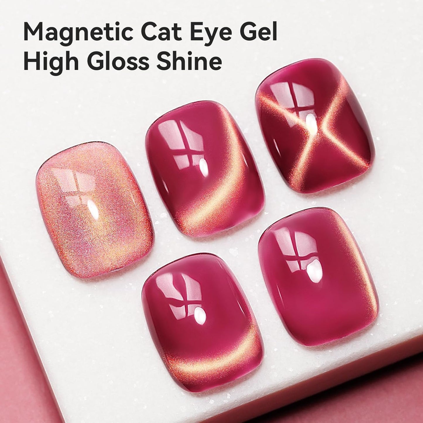 Cat Eye Gel Nail Polish Red Glass Jelly Magnetic Nail Polish Gel Shimmer Glitter Gloss Shine Holographic Wine Color Velvet For Nail Art Manicure DIY At Home 12ml-Velvo Beauty
