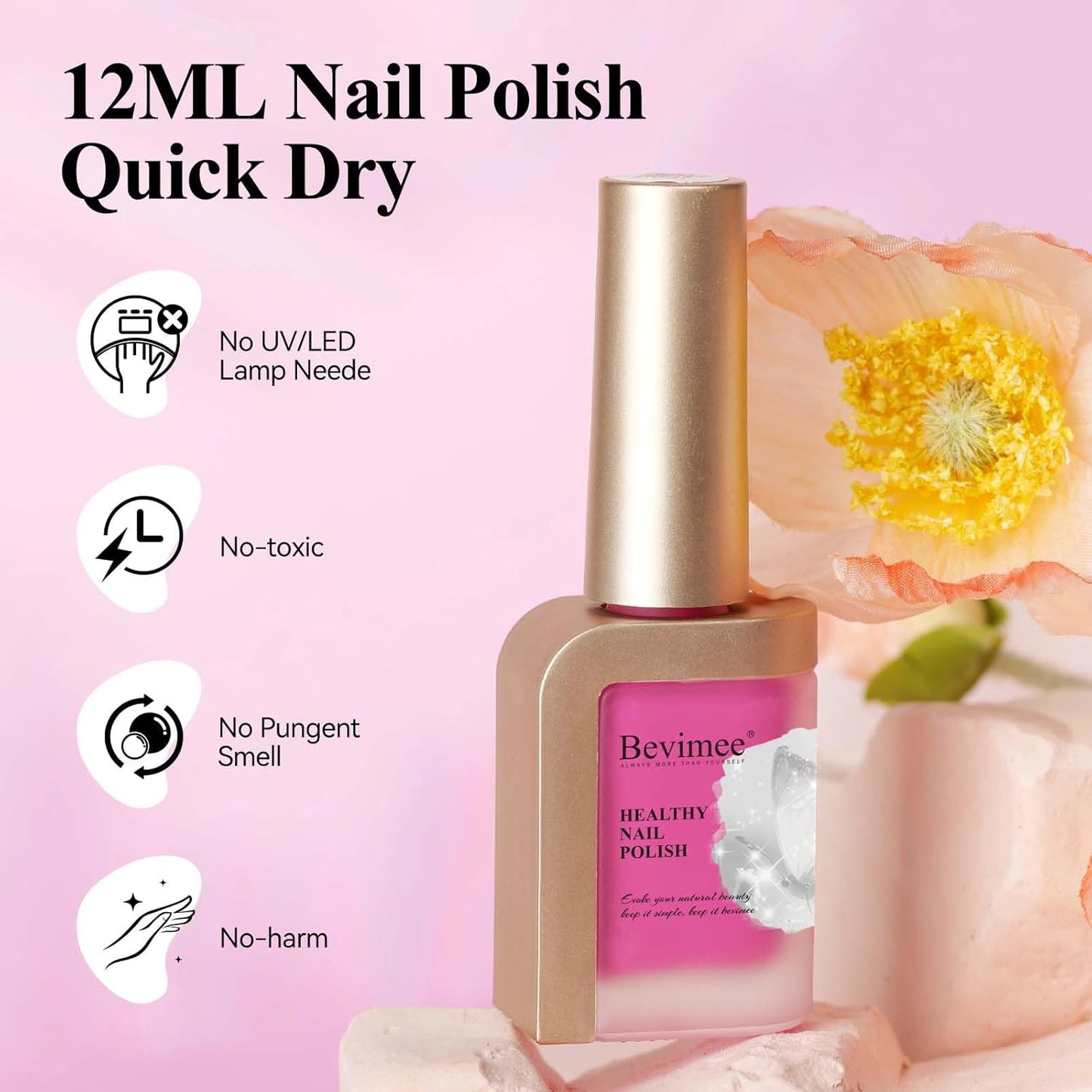 Nail Polish Hot Pink, Air Quick Dry, Nail Lacquer Fuschia Pink Long Lasting & Fast Drying, Color Nail Pigment Oil-based High Coverage for Nail Art Finger Nail Concealer Polish, 1PC 12ML-Velvo Beauty
