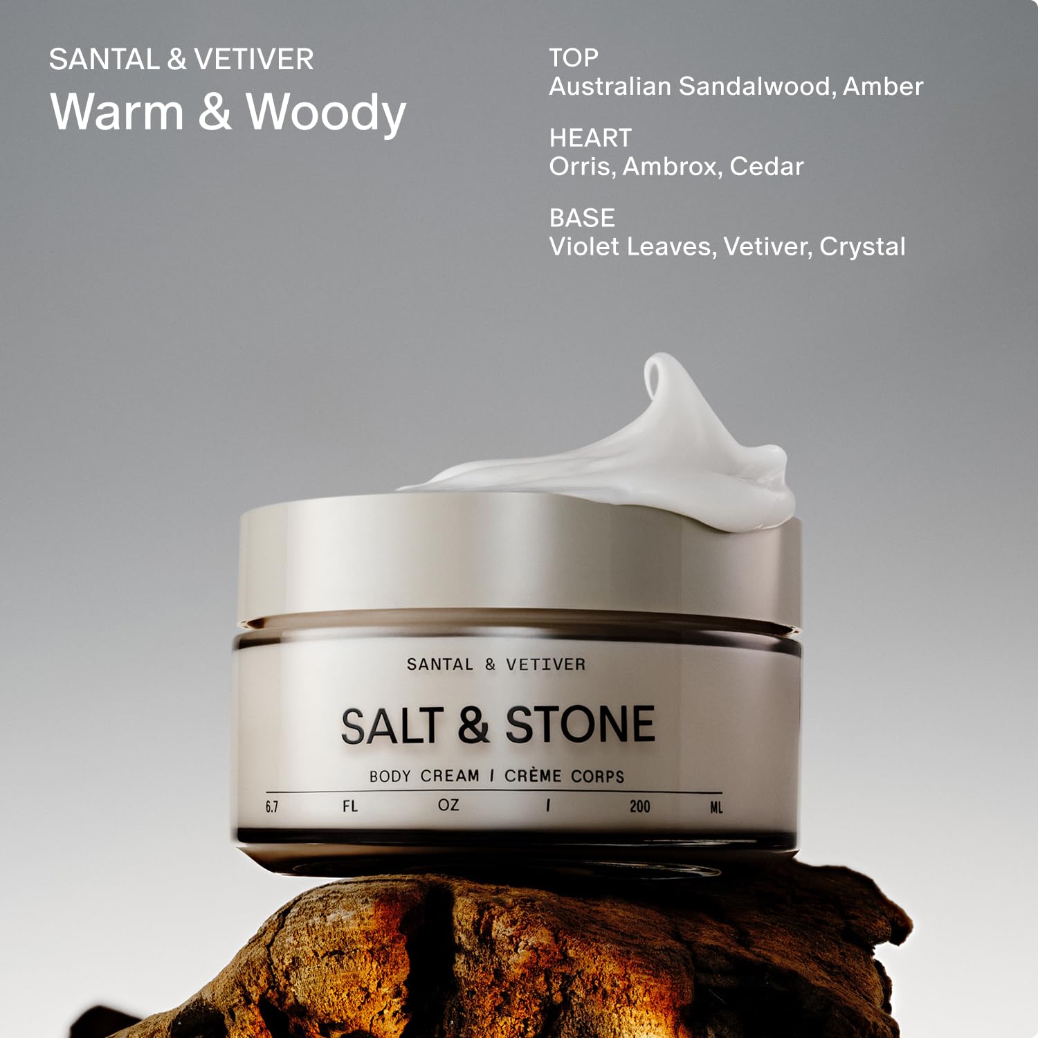 Salt & Stone Body Cream – Santal & Vetiver | Hydrating Formula with Seaweed Extracts, Spirulina & Squalane | Deep Hydration, Skin Barrier Support & Healthy Glow | for all Skin Types (6.7 fl oz)-Velvo Beauty