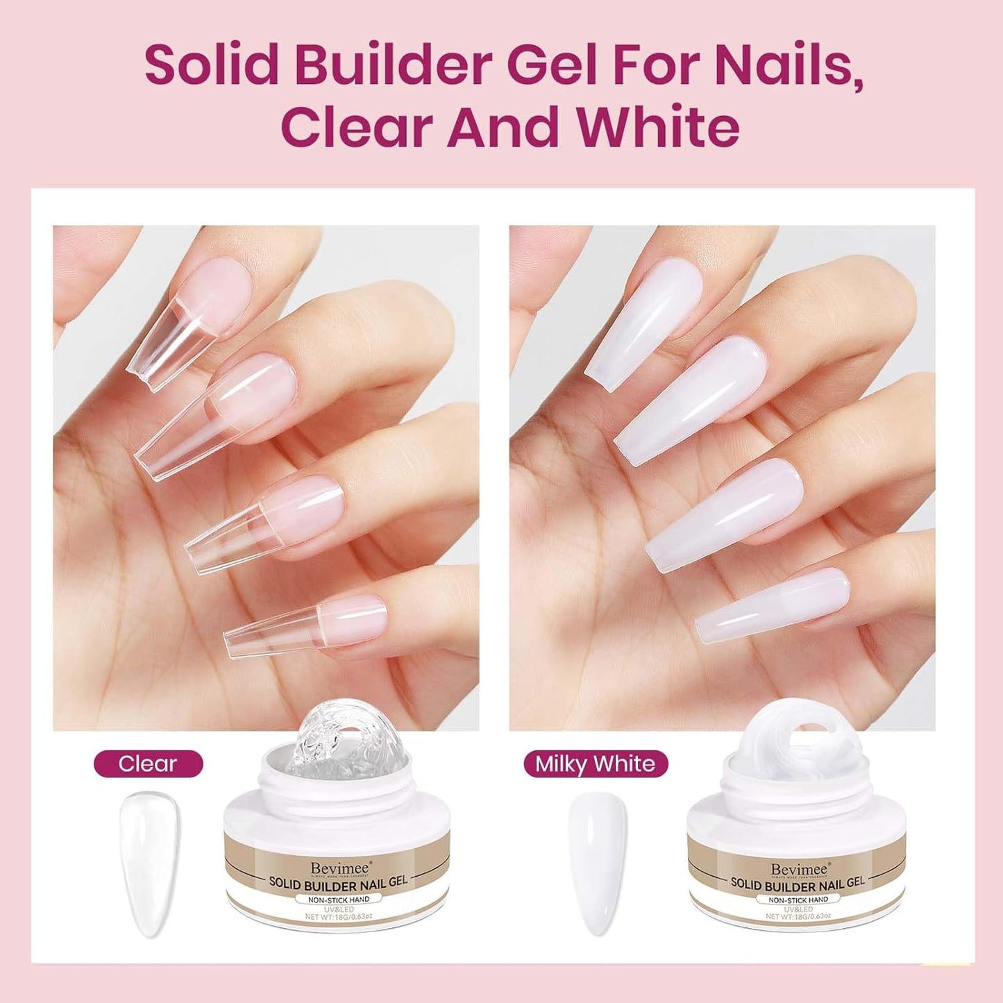 Solid Builder Gel for Nails 2PCS, Sculpting Gel 3D Nail Art Non-Stick Hand, Clear & White, Hard Gels For Nails Modeling, Sculpture, Nail Extension UV/Led Manicure DIY At Home 18g-Velvo Beauty