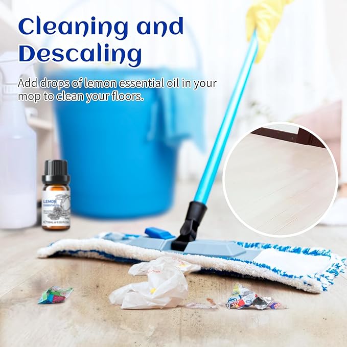 HIQILI Lemon Essential Oil, Household Cleaning, Air Purification, Skin Care, Can be Added to Cleansers, Sprays, Body Lotions Use - 0.33 Fl Oz/10ML-Velvo Beauty