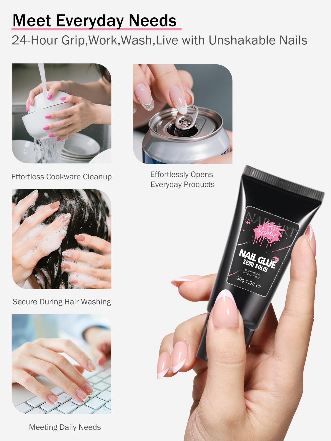 30ML Strong Nail Glue for Press On Nail Tips, Glue Gel for False Nails Fake Acrylic Nail, Upgraded Quick Drying, No Lamp Needed, Long Lasting-Velvo Beauty