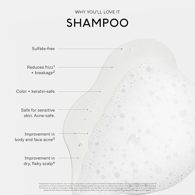 SEEN Shampoo, Fragrance Free - Non-Comedogenic & Sulfate-Free Hair Shampoo- Dermatologist-Developed - Safe for Sensitive, Eczema & Acne Prone Skin-Velvo Beauty