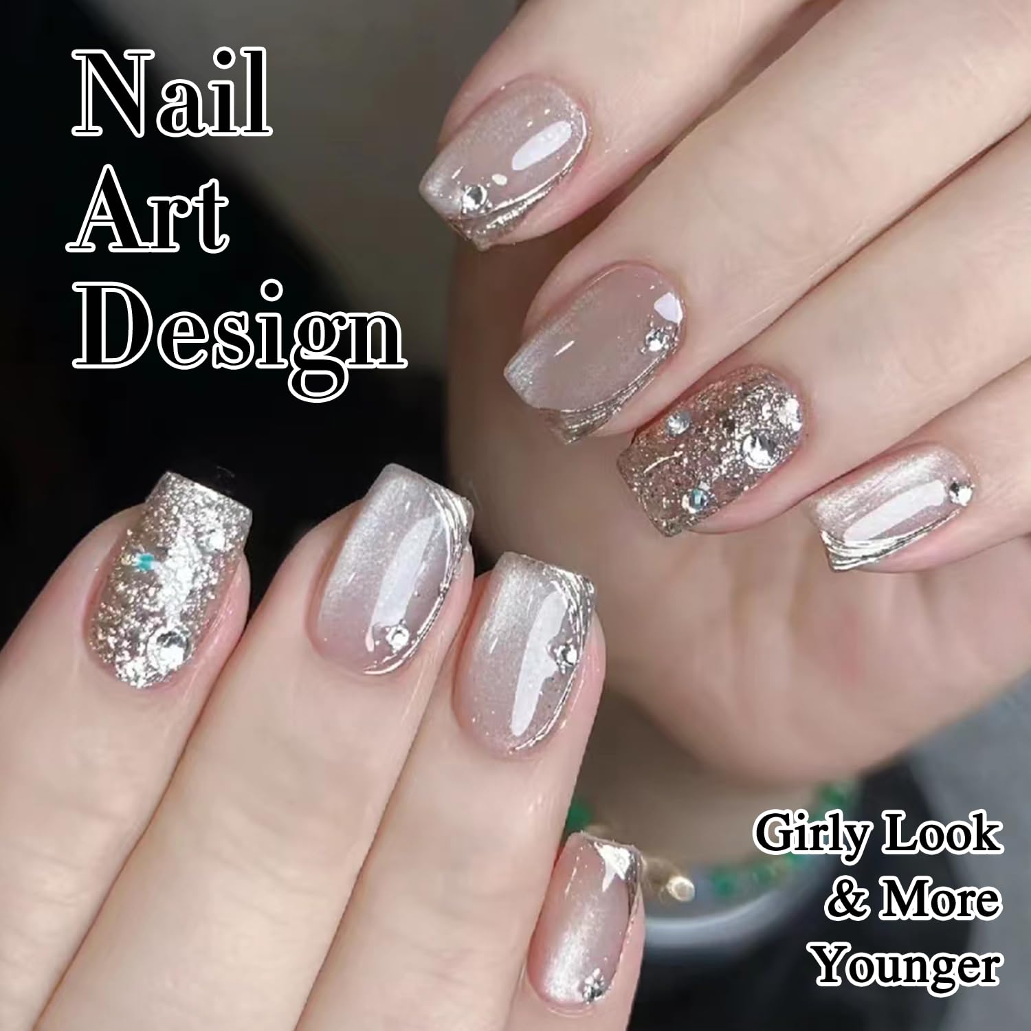 Double Rhythm Cat Eye Gel Polish Set 6 Colors Shimmer Glitter with Magnet Holographic Reflective Magnetic UV Gel Polish Art Kit (Glass Jelly Nude Pink 6-Kit 35)-Velvo Beauty