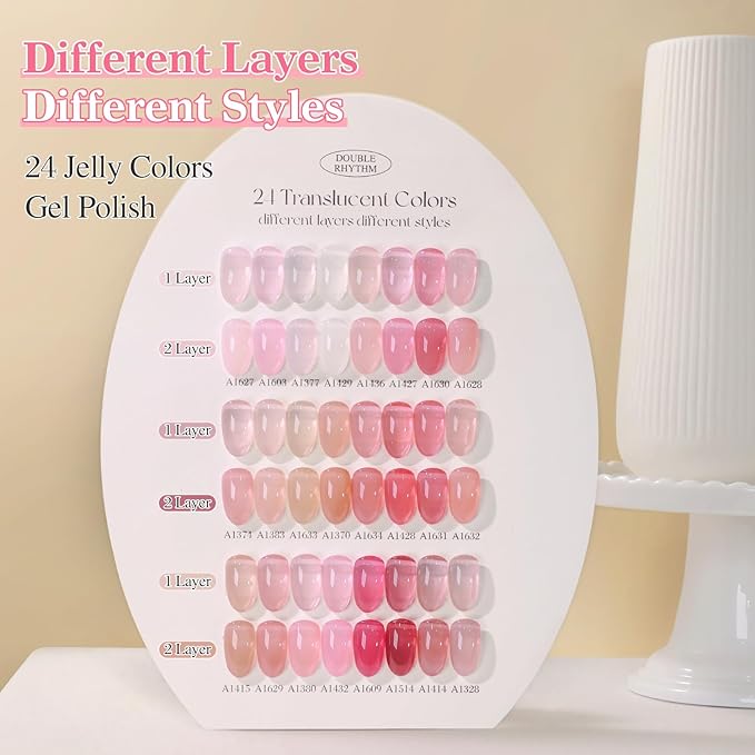Double Rhythm 28Pcs 0.5Oz Gel Nail Polish Set Same Color Same Bottle Soak Off Gel Polish Kit Nail Art Manicure Salon DIY at Home for Women (Jelly Sheer Clear Collection-T24-8)-Velvo Beauty