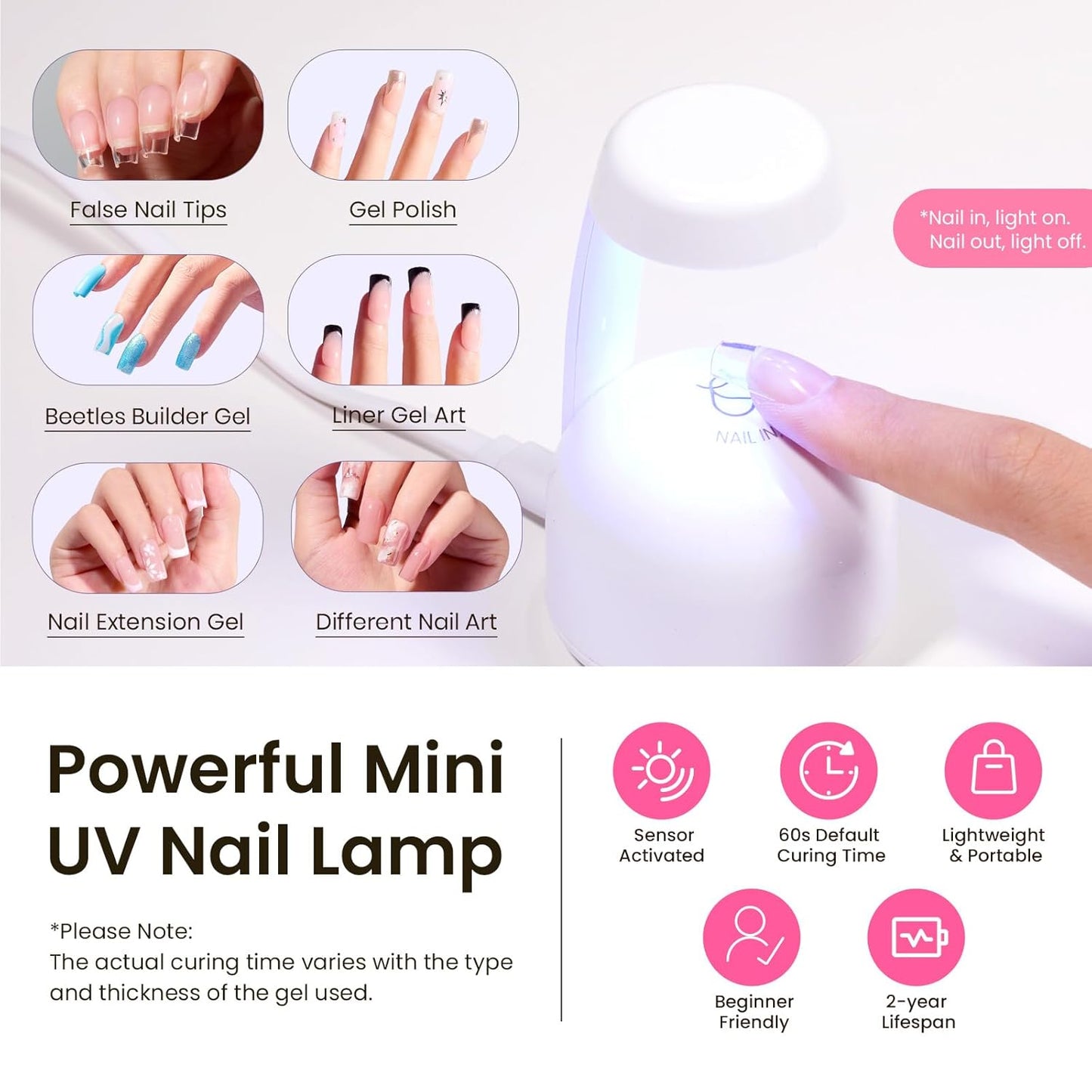 Beetles Tipex Gel Nail Kit Short Coffin Instant Apex Nail Tips, 224 Pcs 16 Sizes Pre-Building Pre-Etched False Nail Tips with Tipex Uv Nail Glue,Mini Nail Lamp-Thick Acrylic Nail Set-Velvo Beauty