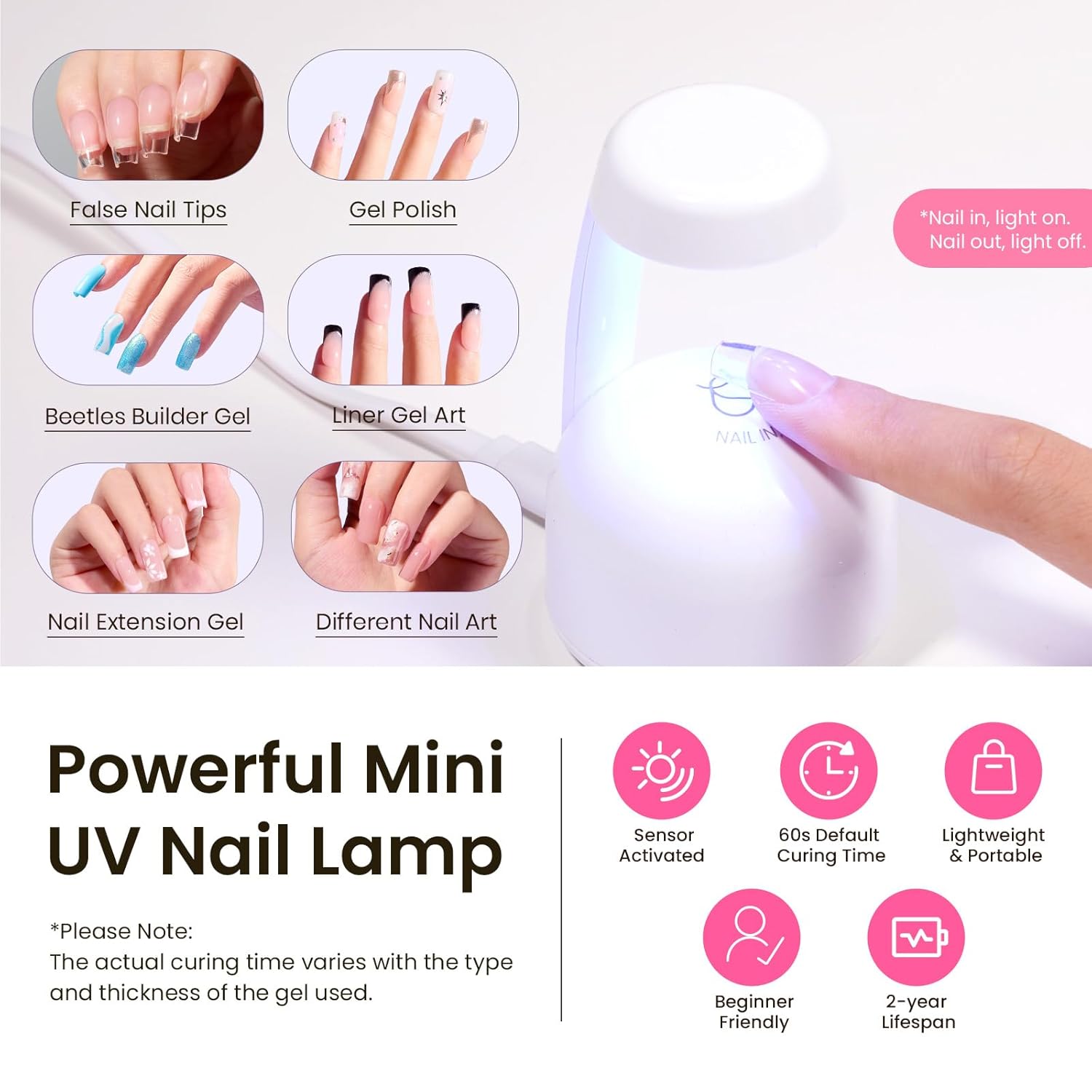 Beetles Tipex Gel Nail Kit Short Coffin Instant Apex Nail Tips, 224 Pcs 16 Sizes Pre-Building Pre-Etched False Nail Tips with Tipex Uv Nail Glue,Mini Nail Lamp-Thick Acrylic Nail Set-Velvo Beauty