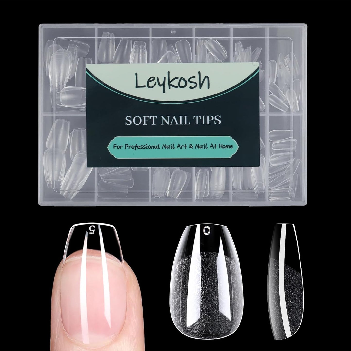 Short Coffin Nail Tips, 216pcs Acrylic Ballerina Soft Fake Nails Gel Nail Tips, Full Cover Pre-Shaped Matte Clear Press on Nails for Extension, Diy at Home Manicure 12 Sizes-Velvo Beauty