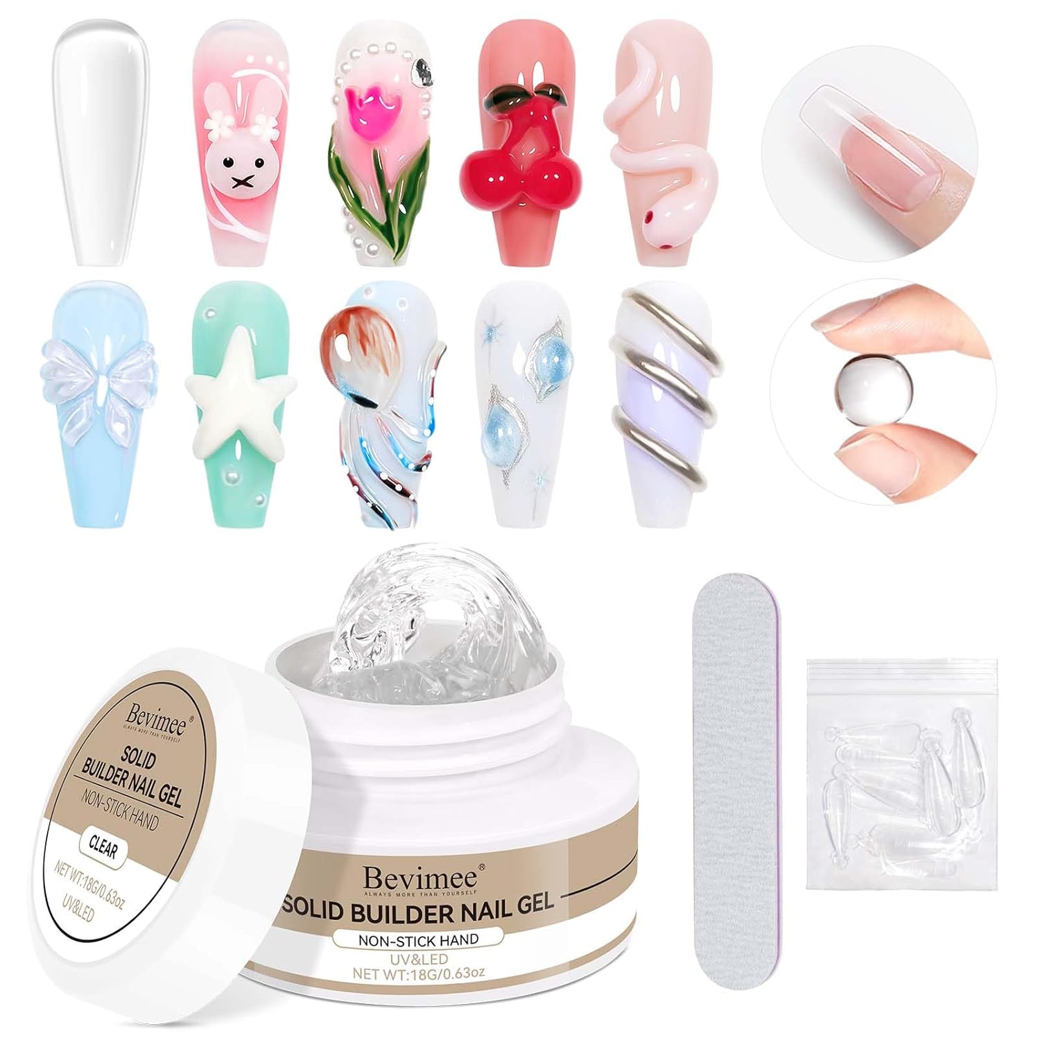 Solid Builder Gel For Nails, White 3D Nail Art Hard Gel For Nails 18g Non-Sticky Hand Molding Carving For Nail Sculpting Extension Salon DIY At Home-Velvo Beauty