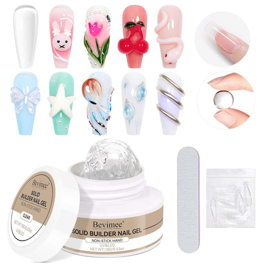 Solid Builder Gel For Nails, White 3D Nail Art Hard Gel For Nails 18g Non-Sticky Hand Molding Carving For Nail Sculpting Extension Salon DIY At Home-Velvo Beauty