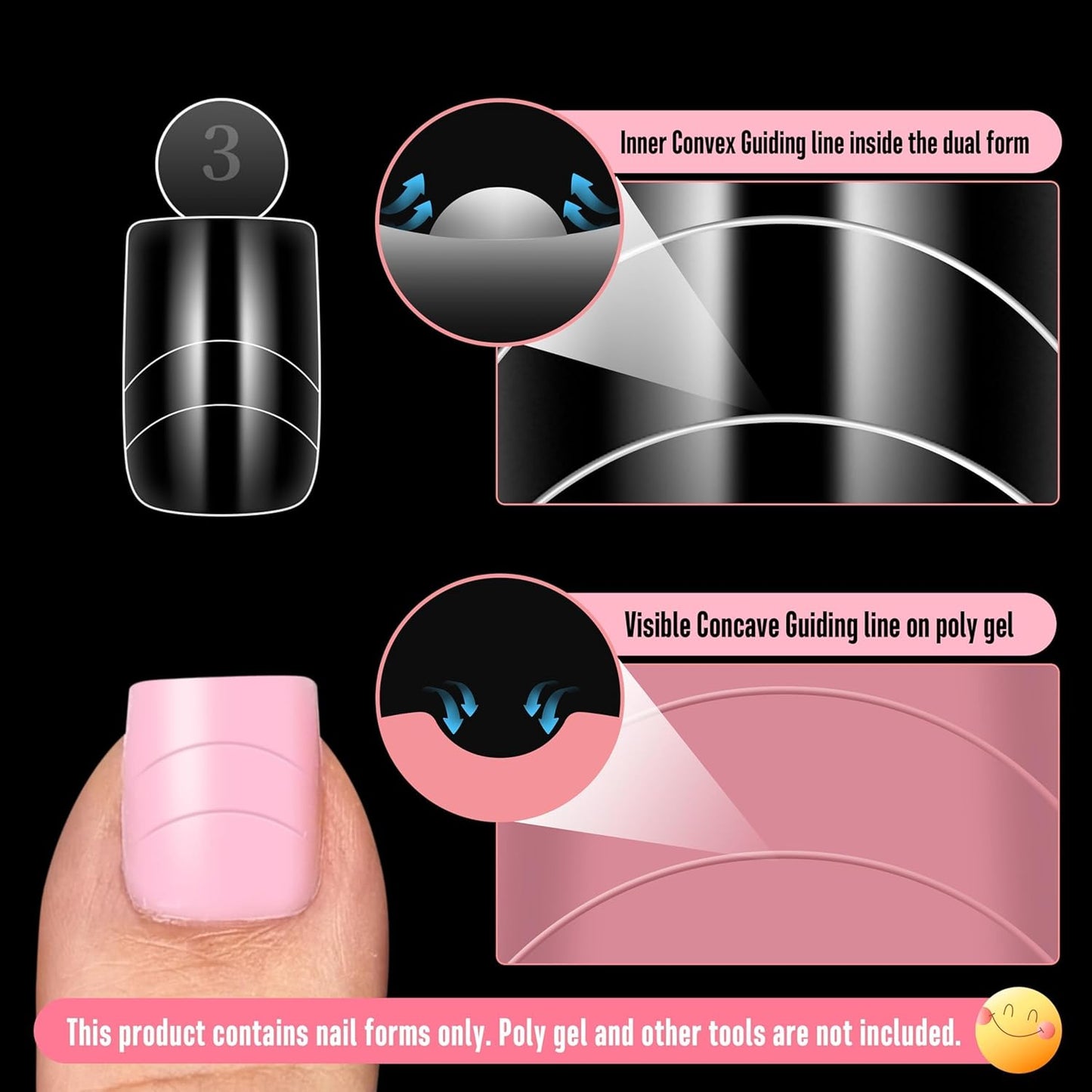 Upgrade Toe Dual Nail Forms for Poly Gel with Inner French Tips Auxiliary Line for Toenail Extension, Square Soft Gel Nail Extension, Full Cover Molds for Pedicure DIY x 15 Sizes 270 pcs-Velvo Beauty