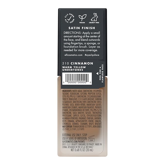 e.l.f. Flawless Finish Foundation, Lightweight & Medium Coverage, Semi-Matte Finish, Cinnamon, 0.68 Fl Oz (20mL)-Velvo Beauty