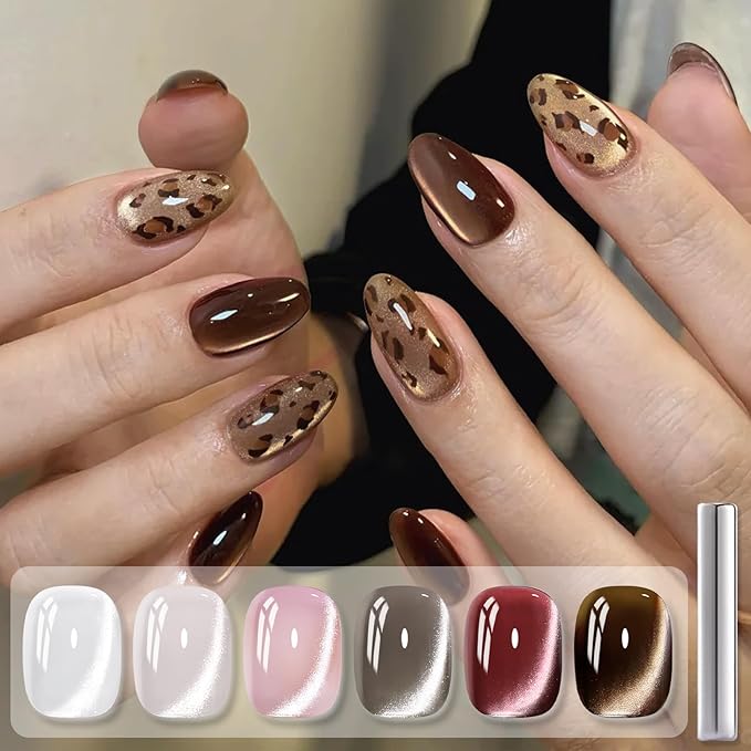 Born Pretty Cat Magnetic Eye Gel Nail Polish, 6 Colors Retro Magnetic Glitter Gel Polish Set Silver Pink Red Nail Polish Kit Soak Off LED Nail Art DIY Salon Gift-Velvo Beauty