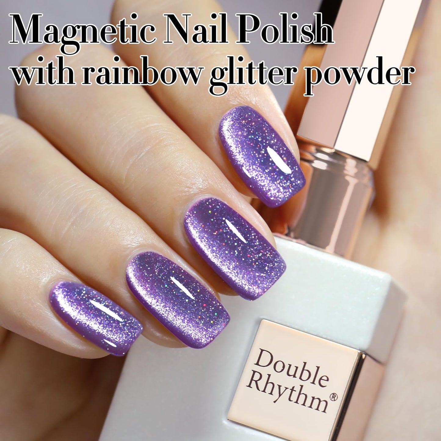 Double Rhythm Cat Eye Gel Polish with Magnet 15ML Jelly Glass Holographic Glitter Shimmer Translucent Sheer Color Magnetic Gel Polish Salon DIY at Home (Dark Purple-MC1066)-Velvo Beauty