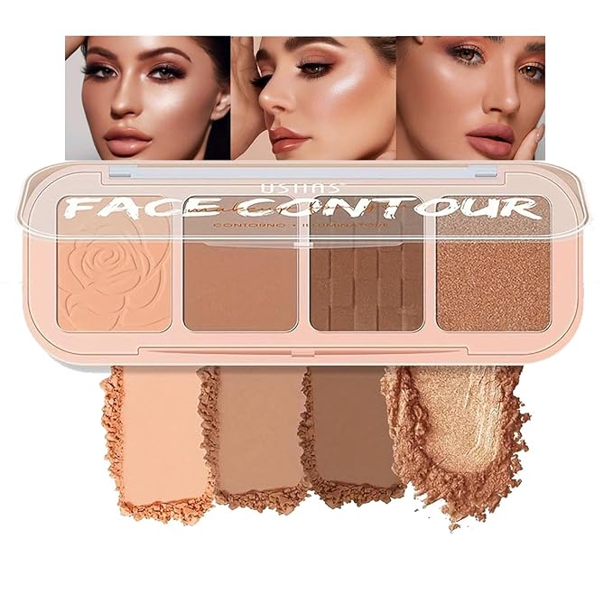 4 Colors Contour Palette, Face Contouring Highlighters Bronzer Powder Makeup Kit, Natural Contouring Makeup Kit for Beginner, All in one Makeup Contour Palettes (01, 1.02)-Velvo Beauty