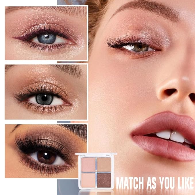 4 Colors Dark Brown Nude Pink Eye Shadow Powder Palette Makeup, Neutral Matte Shimmer Cream Quads Eyeshadow Palette for Women Highly Pigmented Waterproof, paleta de sombras de ojos, Vegan, 06-Velvo Beauty