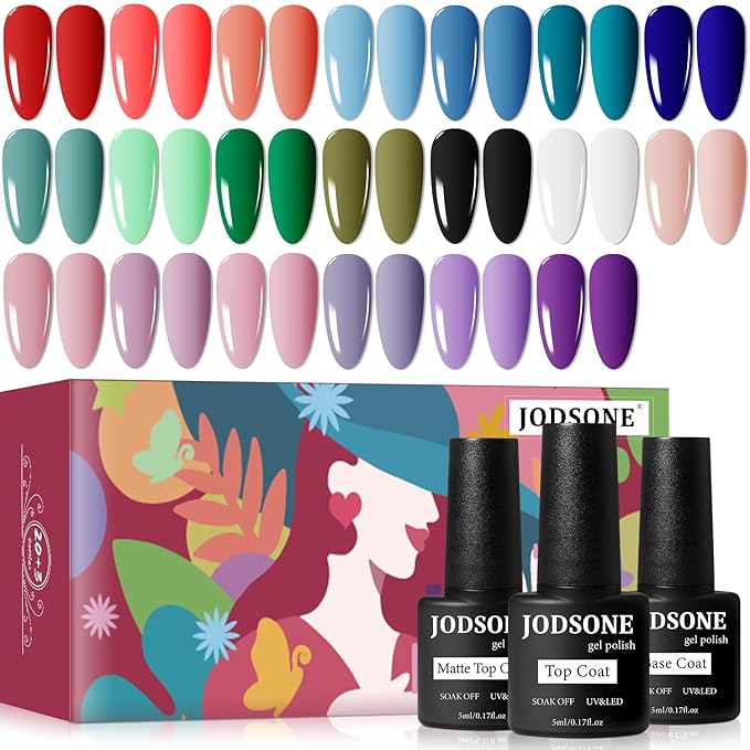 JODSONE 23 PCS Gel Nail Polish Set with Base Glossy and Matte Top Coat Multicolored Gel Nail Long Lasting Suitable for All Seasons-Velvo Beauty