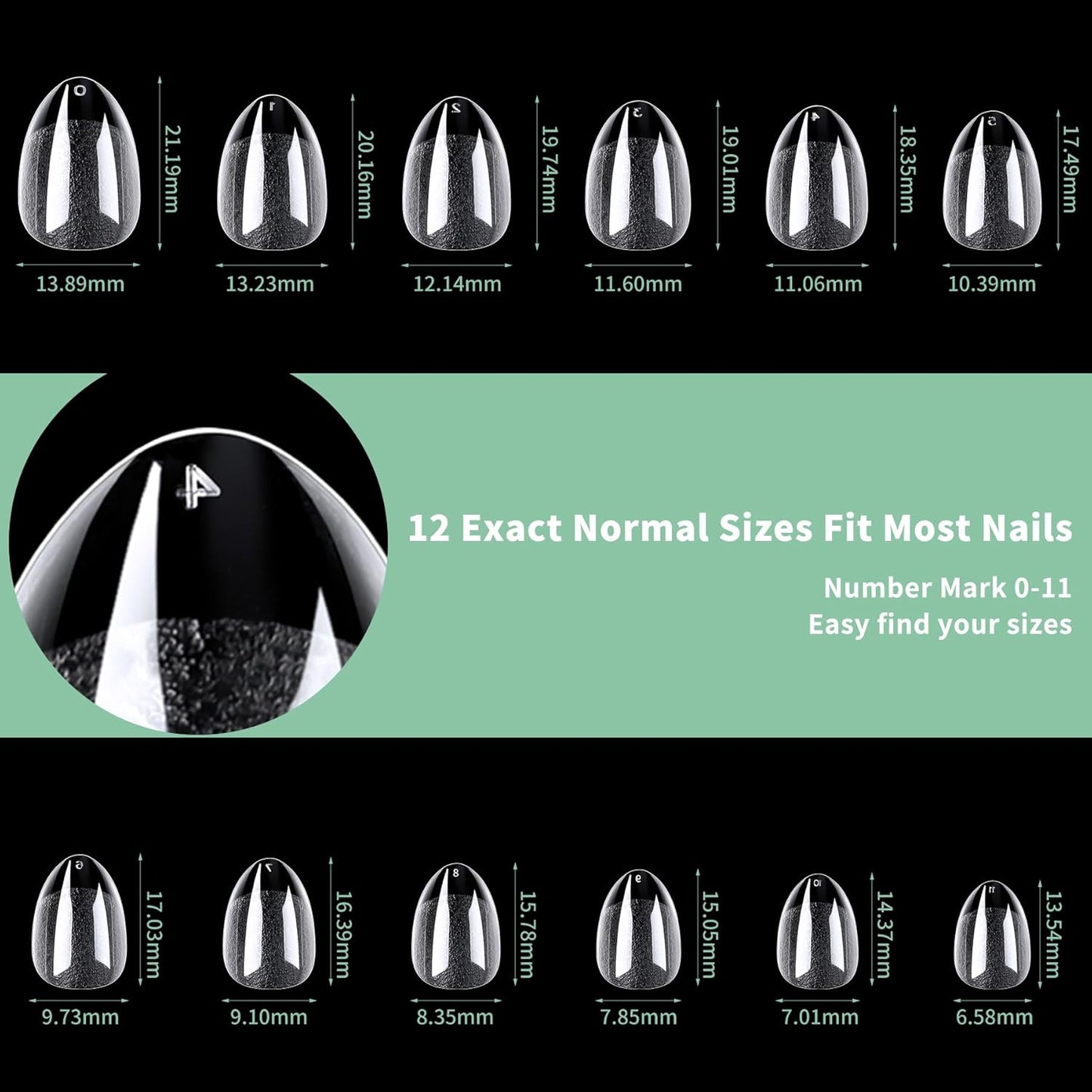 Short Round Oval Nail Tips, 216pcs Acrylic Soft Fake Nails Gel Nail Tips, Full Cover Pre-Shaped Matte Clear Press on Nails for Extension, Diy at Home Manicure 12 Sizes-Velvo Beauty