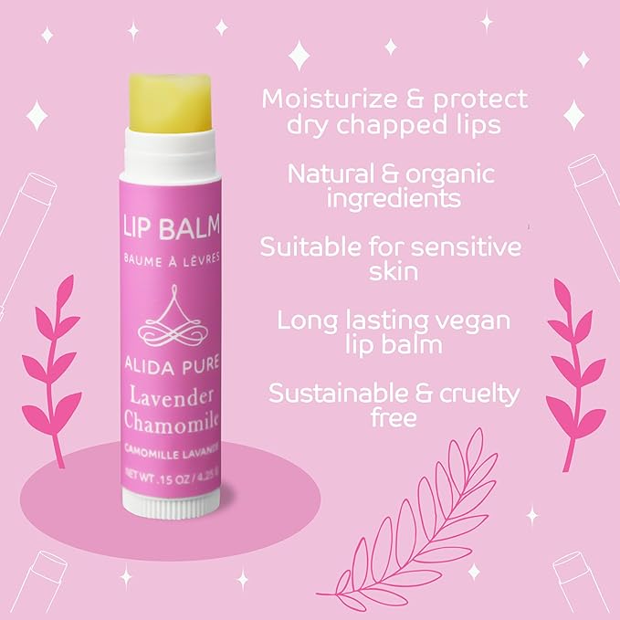 Lavender Chamomile Lip Balm Collection, Vegan Set, Beeswax Free, with Organic Jojoba and Avocado Oil, Vitamin E, Natural Moisturizer for Dry, Chapped Lips, 3 Tube Set-Velvo Beauty