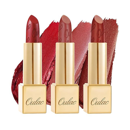 Oulac Metallic Red Lipstick Set 3PCS High Impact Lipcolor with Moisturizing Formula, Vegan Beauty, Full-Coverage Lip Color, Gift Lipstick for Women, 4.3g X 3PCS, 12+GM05+GM13-Velvo Beauty