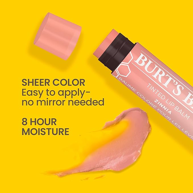 Burt's Bees Lip Tint Balm with Long Lasting 2 in 1 Duo Tinted Balm Formula, Color Infused with Deeply Hydrating Shea Butter for a Natural Looking Buildable Finish, Raspberry Zinnia (2-Pack)-Velvo Beauty