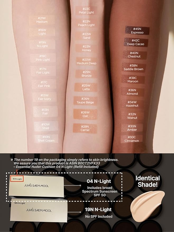 [JUNGSAEMMOOL OFFICIAL] Essential Skin Nuder Cushion (04 N Light) | Refill Included | Natural Finish | SPF50 Broad Spectrum | Makeup Artist Brand-Velvo Beauty