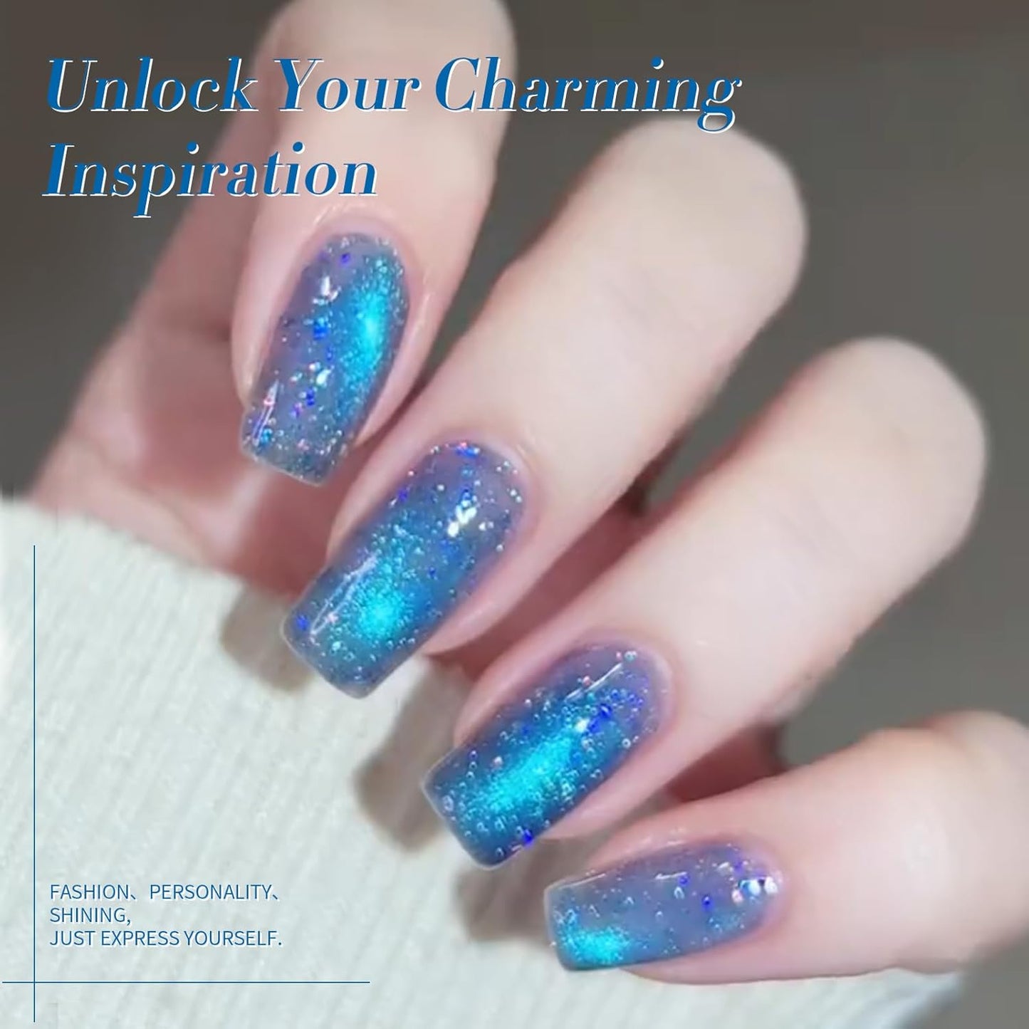 BORN PRETTY Blue Cat Magnetic Eye Gel Nail Polish Shimmer Glitter Holographic Aurora Blue Magnetic Gel Polish Nail Art Manicure DIY at Home 15ML-Velvo Beauty