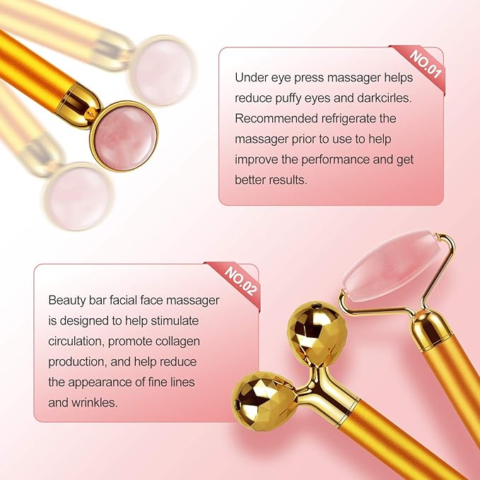 3-IN-1 Electric Jade Roller 3D Roller Facial Roller & Face Massager,Gold-Velvo Beauty