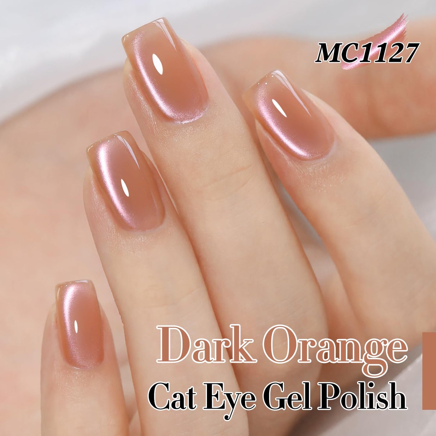 Double Rhythm 15ML Ice Glass Cat Eye Gel Polish with Magnet Holographic Glitter Shimmer Translucent Sheer Color Salon Soak Off Magnetic Nail at Home (Dark Orange-MC1127)-Velvo Beauty