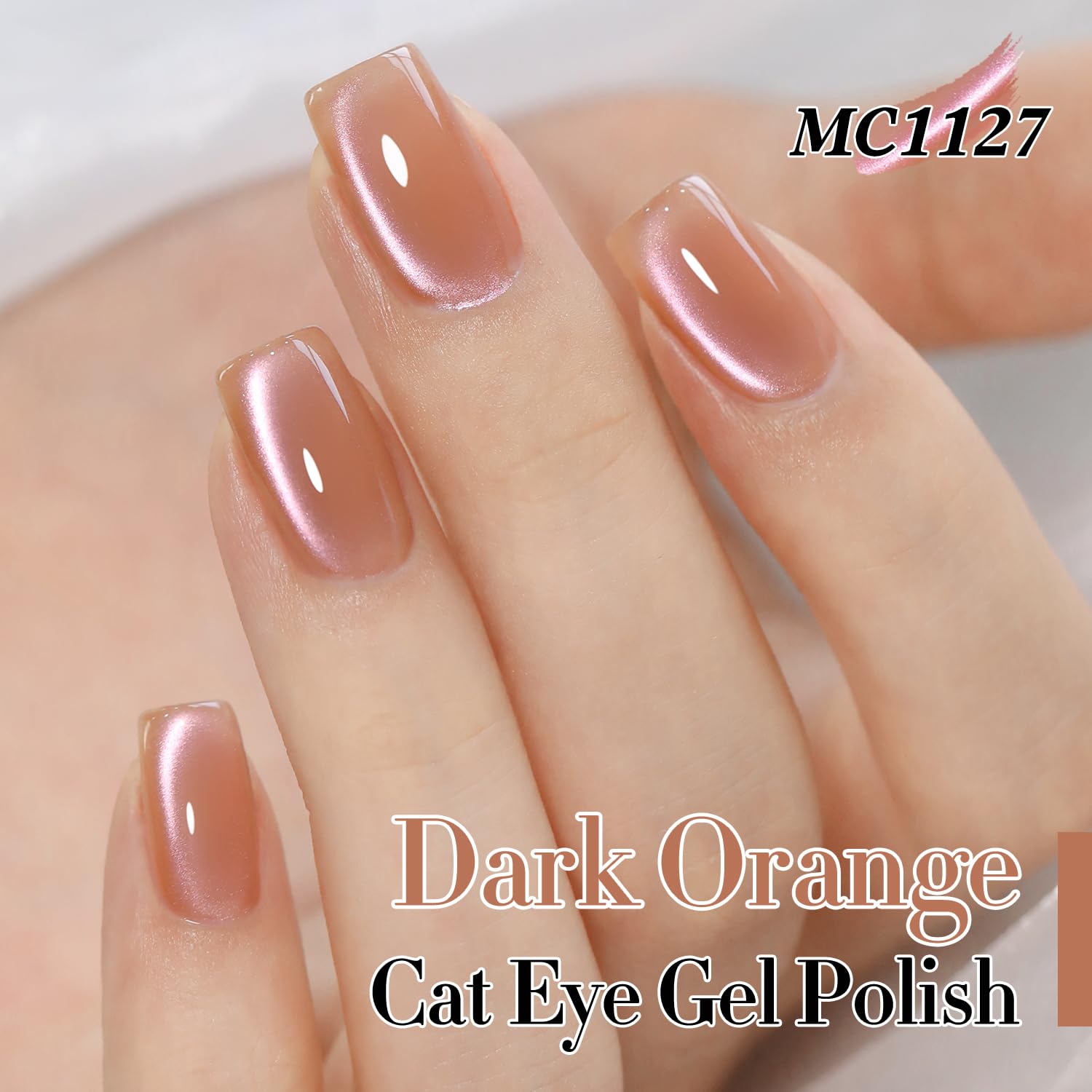 Double Rhythm 15ML Ice Glass Cat Eye Gel Polish with Magnet Holographic Glitter Shimmer Translucent Sheer Color Salon Soak Off Magnetic Nail at Home (Dark Orange-MC1127)-Velvo Beauty