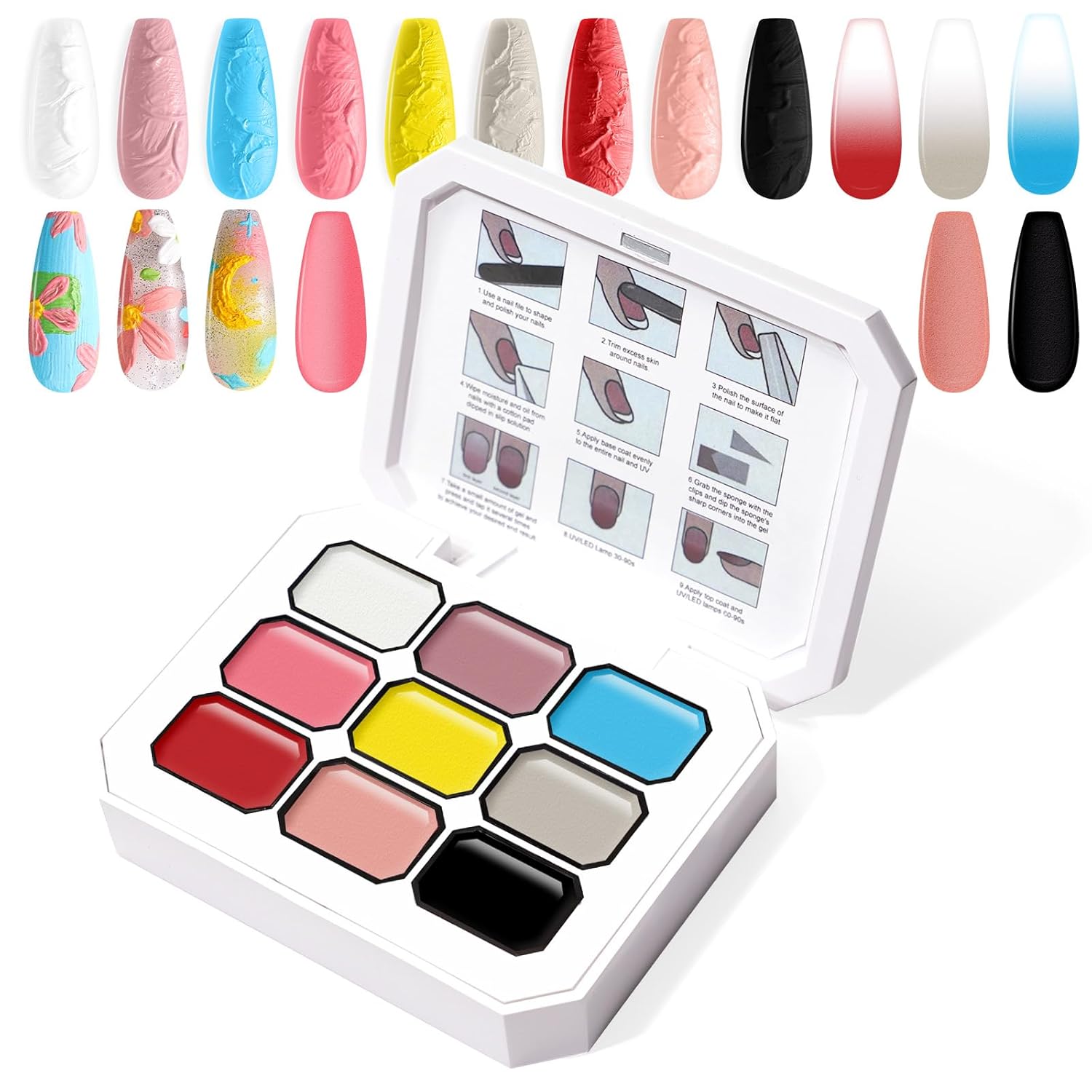 Gradient Painting Gel, 9 Colors Ombre Gel Nail Polish Oil Painting 3D Sculpture Effect for Pigment Pat Nails French Manicure DIY Nail Art Long-lasting Soak of UV/LED Artistic Inspiration-Velvo Beauty