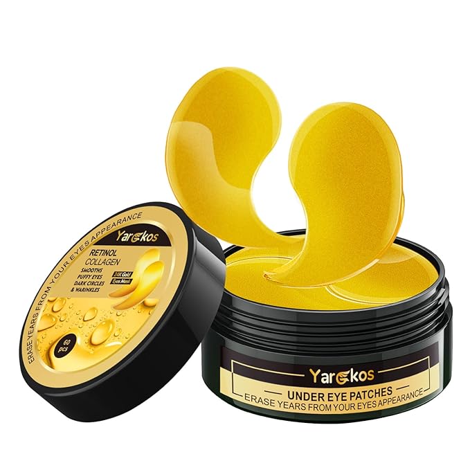 60 Pcs 24K Gold Under Eye Patches, 30 Pairs Undereye Mask for Dark Circles Puffy Eyes Treatment, Collagen Gel Pads Hydrating for Puffiness Wrinkle Eye Bags, Women Men Beauty Skin Care Products-Velvo Beauty