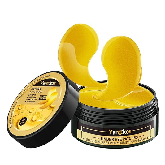 60 Pcs 24K Gold Under Eye Patches, 30 Pairs Undereye Mask for Dark Circles Puffy Eyes Treatment, Collagen Gel Pads Hydrating for Puffiness Wrinkle Eye Bags, Women Men Beauty Skin Care Products-Velvo Beauty