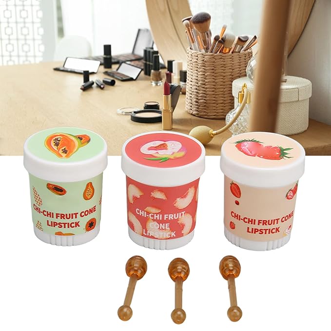 Lip Balm Cute, 3pcs Cute Ice Cream Shape Moisturizing Fragrance Wrinkle Removal Lip Care Cream for Chapped Lips Daily Use-Velvo Beauty