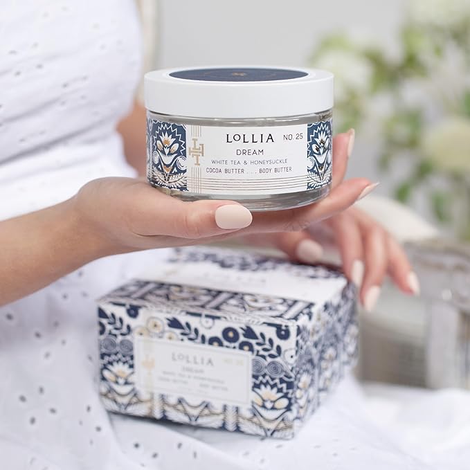LOLLIA Dream Body Butter, 5.5 oz. - White Tea & Honeysuckle Fragrance - Shea Butter & Cocoa Butter, Body Lotion for Women, Hydrating & Smooth Body Moisturizer-Velvo Beauty