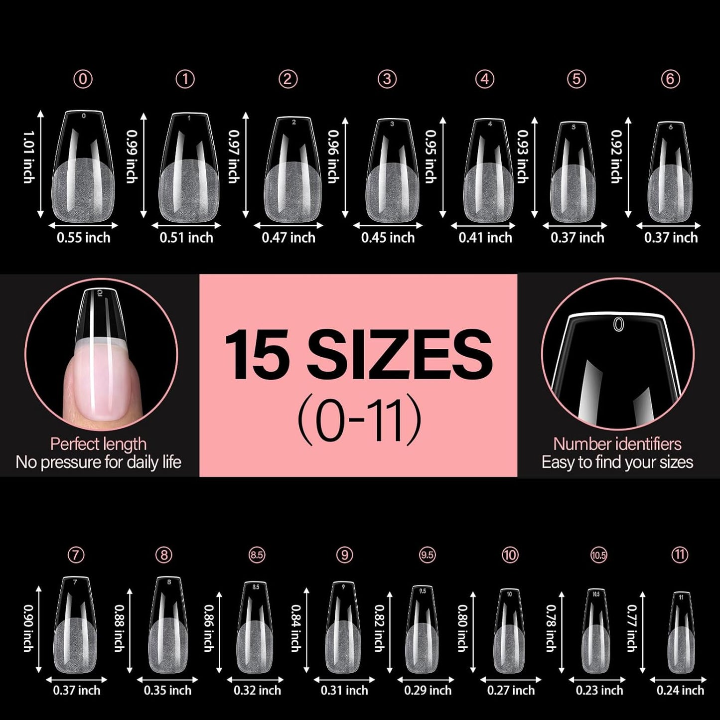 AILLSA Long Coffin Nail Tips - 450pcs Thickened Pre-shaped False Nail Tips Half Matte Nails Tips, Acrylic Fake Nails Extension for Home Salon DIY-Velvo Beauty