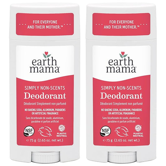 Earth Mama Simply Non-Scents Deodorant | Fragrance-free + Safe for Sensitive Skin, Pregnancy & Breastfeeding, Contains Organic Calendula and Coconut Oil, No Baking Soda or Aluminum, 2.65-Oz (2-Pack)-Velvo Beauty