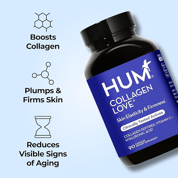 HUM Collagen Love Skin Supplement - Collagen Peptides w/Hyaluronic Acid & Vitamin C, Supports Firm Skin & Helps Minimize Signs of Aging - Supplements for Women and Men (90-Count)-Velvo Beauty