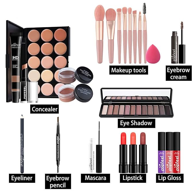 All-in-one Makeup Set Holiday Gift | Full Makeup Kit for Women Essential Starter Bundle Include Eyeshadow Palette Lipstick Blush Cream Concealer Face Powder Eyeliner Mascara Lipgloss Brush-Velvo Beauty
