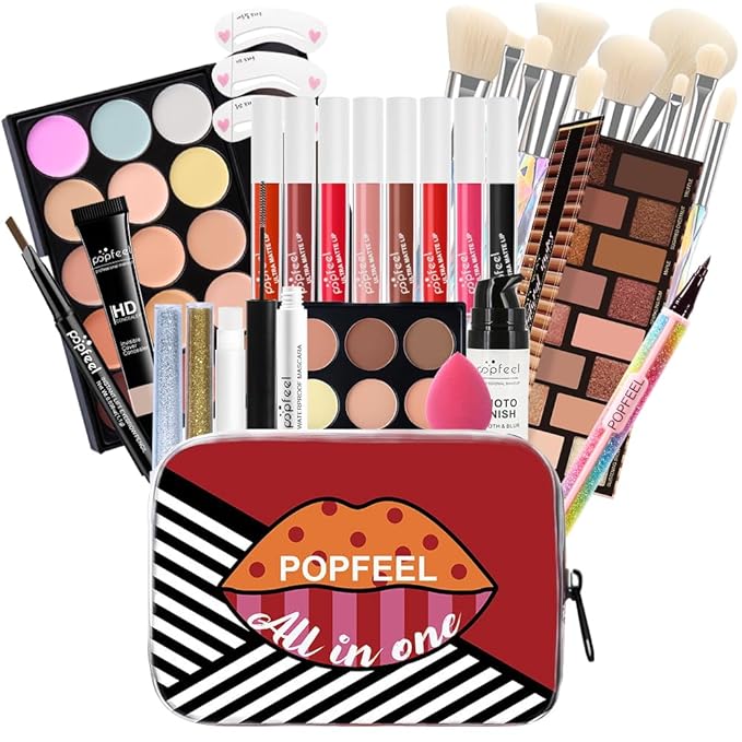 Makeup Kit for Women Full Kit, All in One Makeup Sets for Teens Girls Beginner Gift, Includes Eyeshadow Palette, Liquid Foundation, Concealer, Lip Gloss, Mascara, Powder Puff-Velvo Beauty