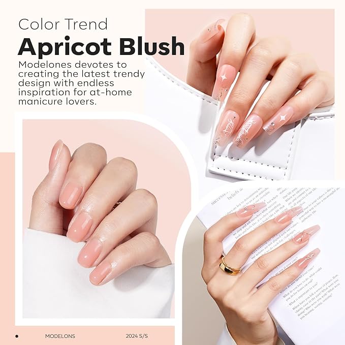 modelones Builder Nail Gel, 8-in-One Sheer Nude Pink Builder, Apricot Blush Pink Rubber Base for Nail Thickening Apex Building LED Lamp Cured Hard Strengthener Extend Color Gel Polish for DIY Salon-Velvo Beauty