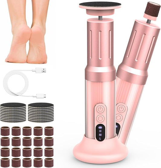 Electric Foot Callus Remover Cordless Electric Foot Filer Kit with 6Speeds Chagring Dock Callus Remover for Women Feet and Nail (Pink)-Velvo Beauty