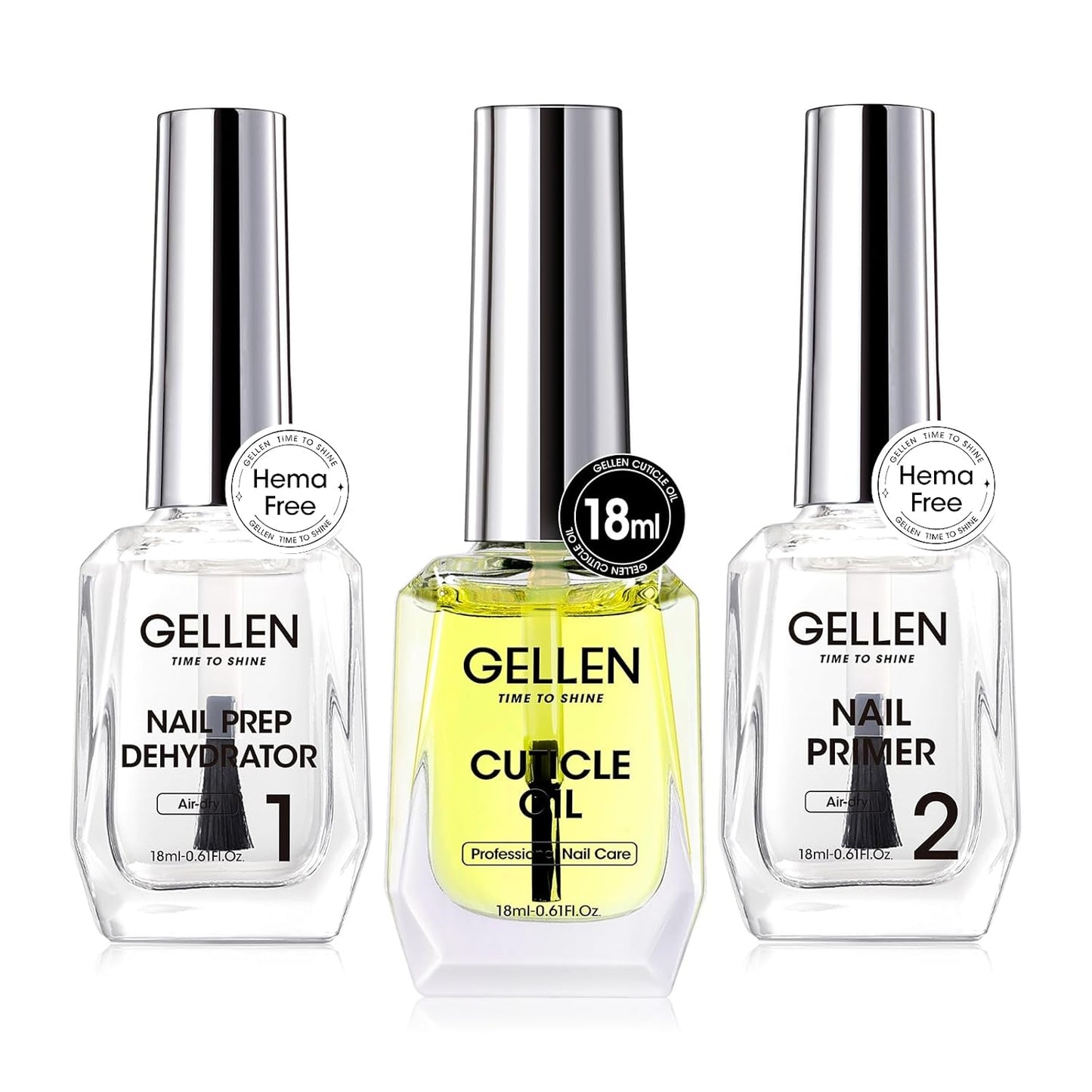 Gellen Nail Dehydrator, Primer, and Cuticle Oil 18ML - Hema-Free Acid-Free Nail Prep Base Varnish Manicure Bonder Liquid for Gel Polish Acrylic Salon Essential Gift-Velvo Beauty