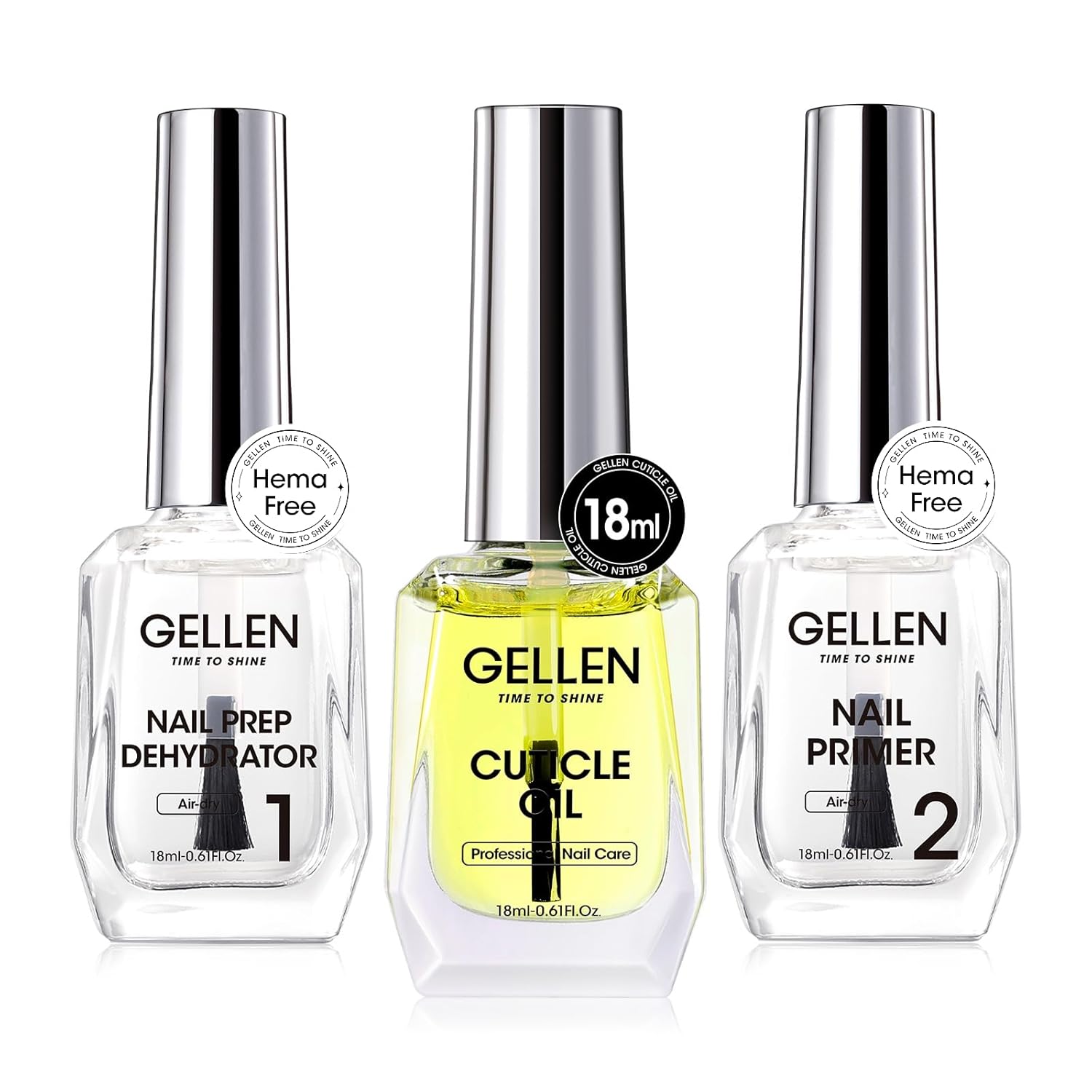 Gellen Nail Dehydrator, Primer, and Cuticle Oil 18ML - Hema-Free Acid-Free Nail Prep Base Varnish Manicure Bonder Liquid for Gel Polish Acrylic Salon Essential Gift-Velvo Beauty