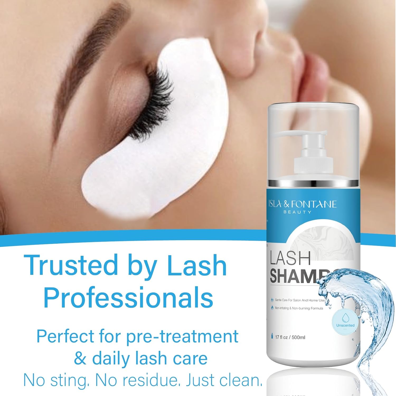 Isla & Fontane Lash Shampoo Bulk – Multi-Scent Series – 17 fl oz / 500ml | Gentle Eyelash Cleanser for Lash Extensions | Non-Irritating | Professional Lash Bath Foam For Salon And Home Use (Unscented)-Velvo Beauty